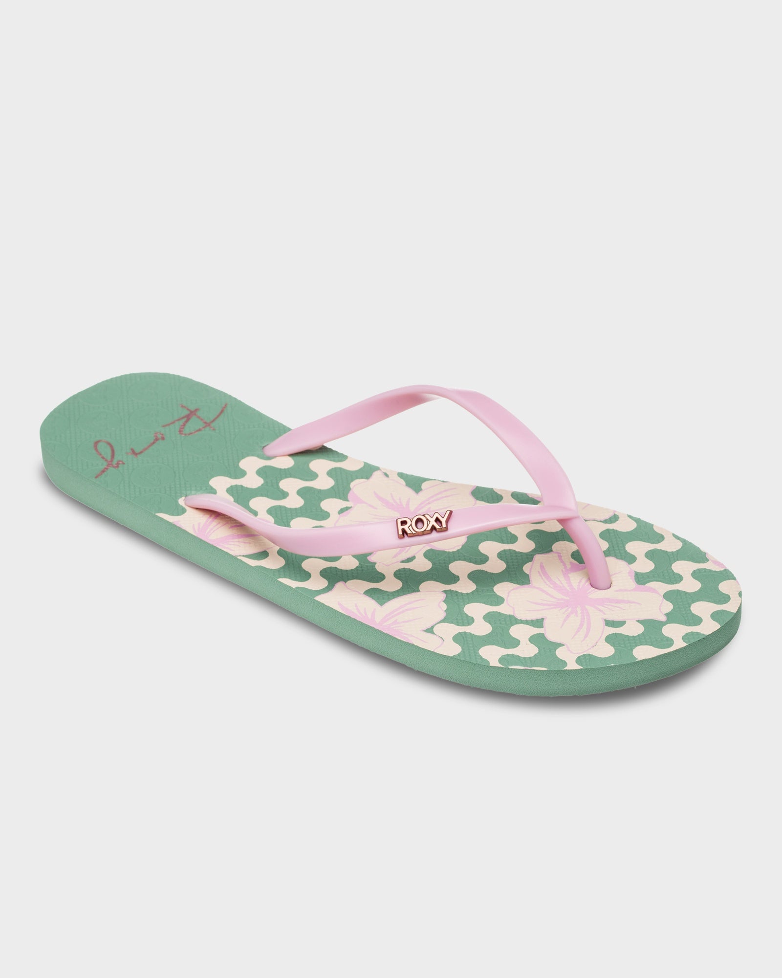 Shop Roxy Girl's Viva Stamp Thongs In Black/white - Fast Shipping