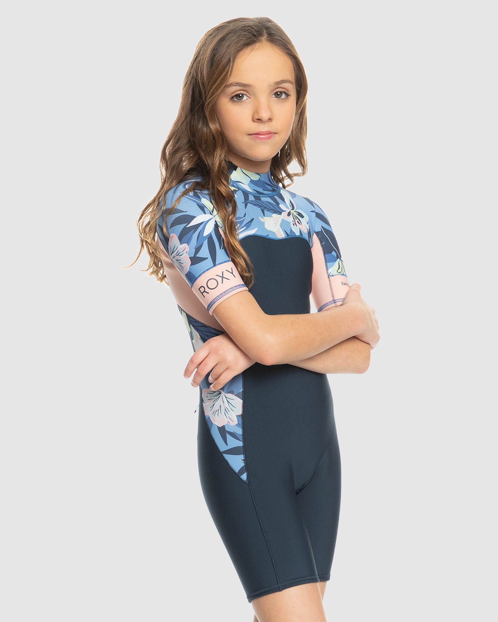 Girls 8-16 2Mm Swell Series Short Sleeve Back Zip Springsuit
