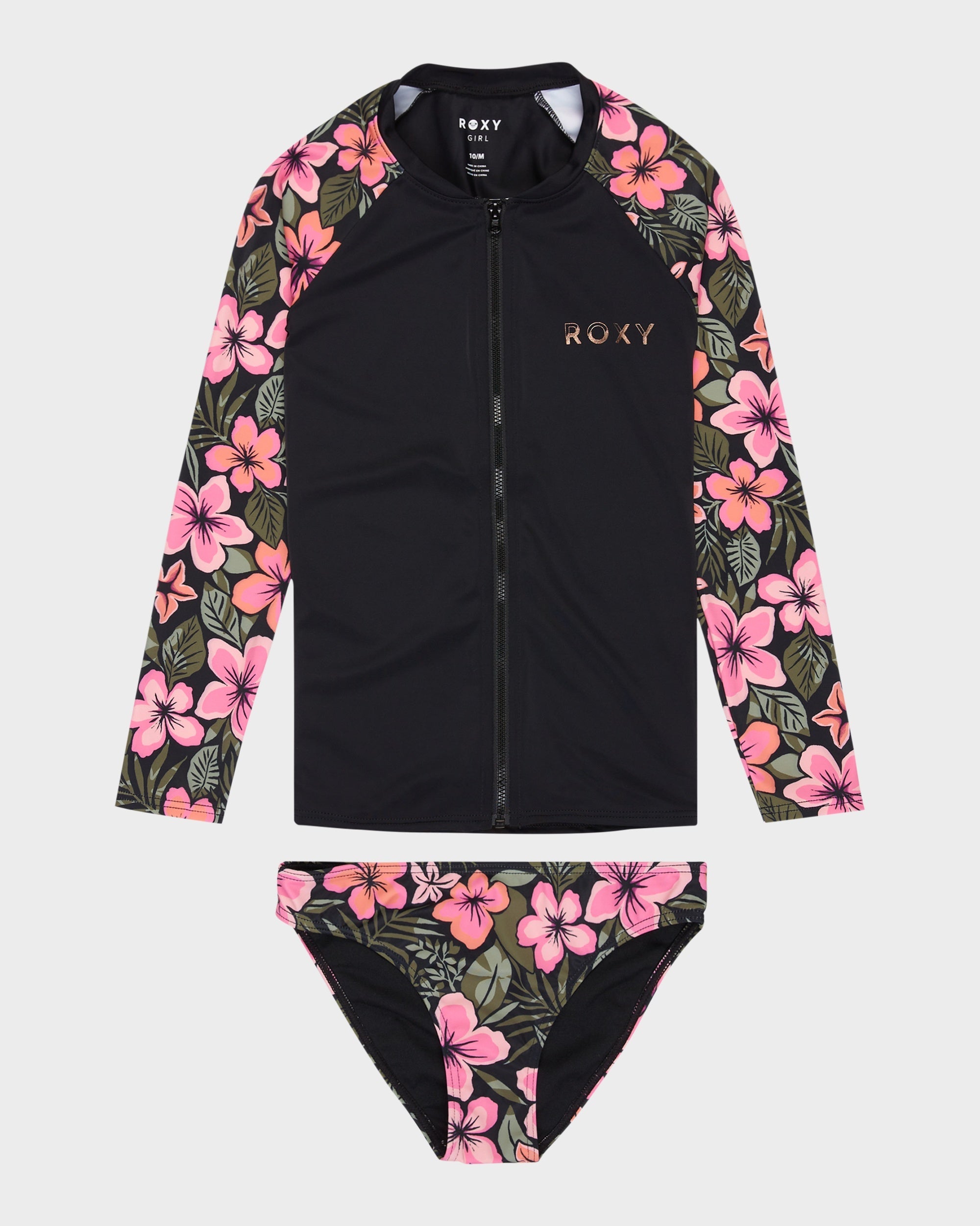 Girls 8-16 Active Floral Long Sleeve Onesie Rash Vest