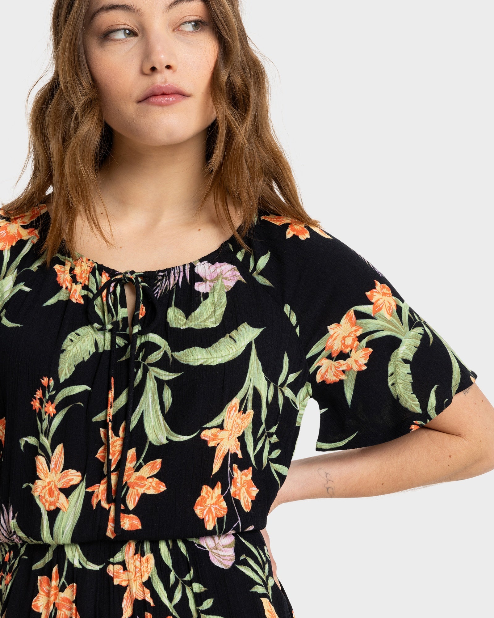 Womens Tropical Tides Crinkle Mini Dress