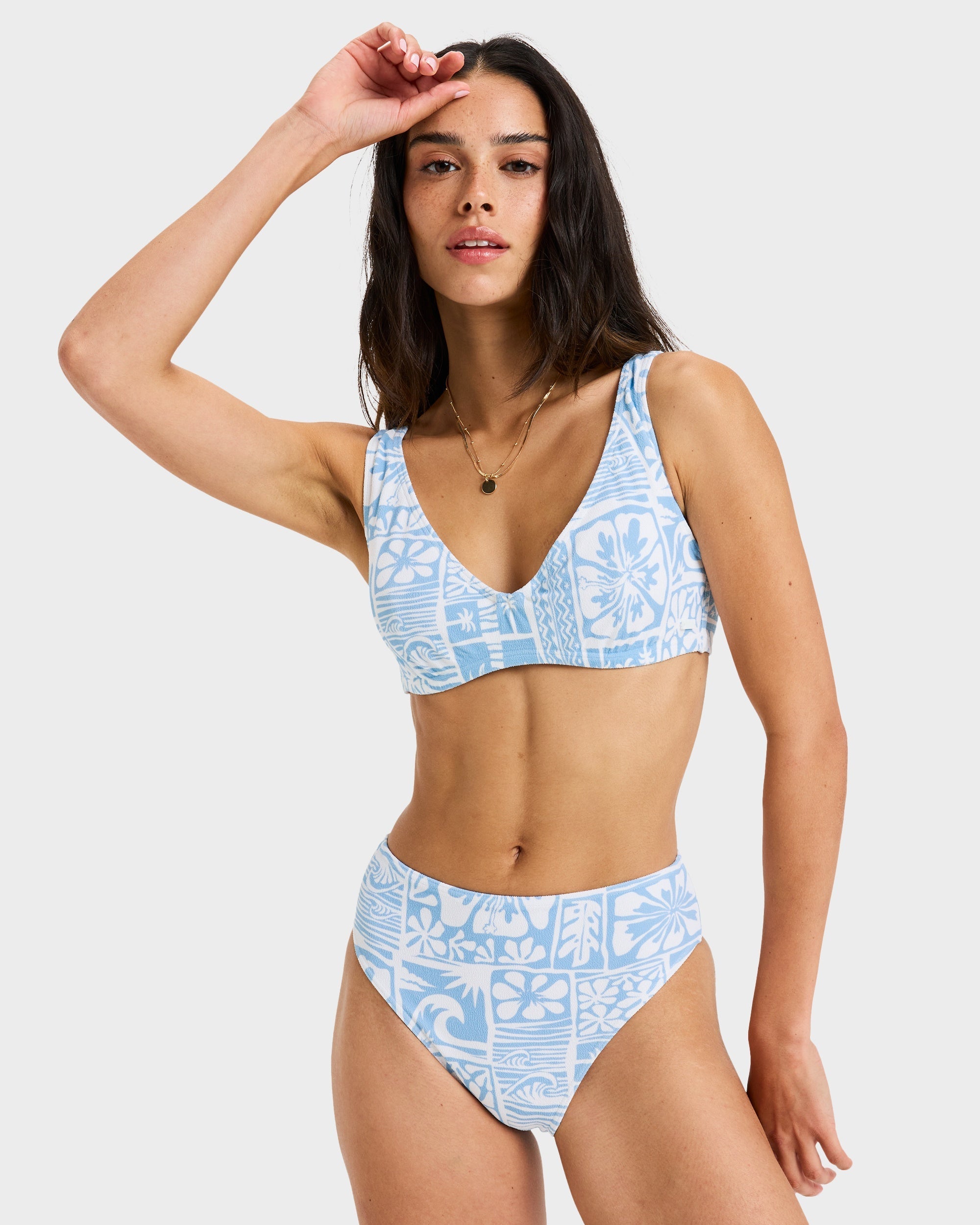 Womens Flower Wave Mid Waist Bikini Bottom