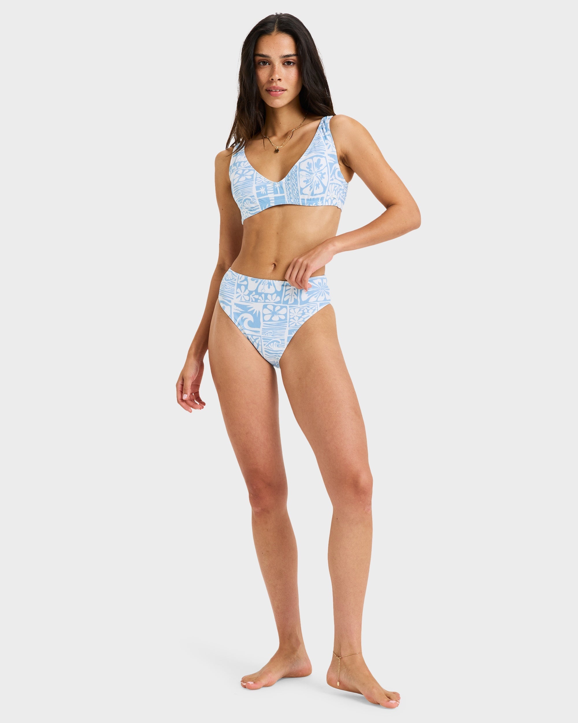 Womens Flower Wave Mid Waist Bikini Bottom