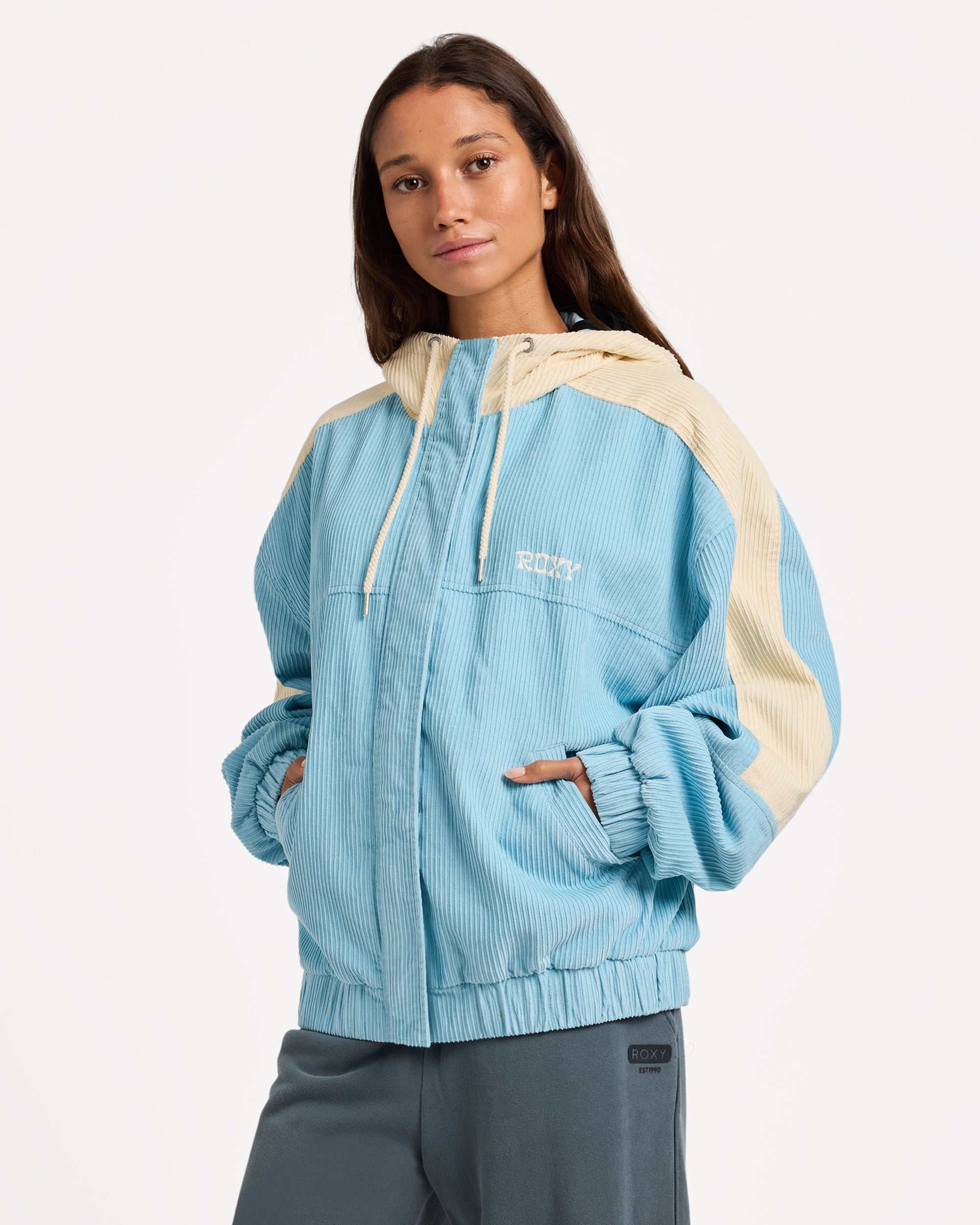 Womens Duo Cord Zip Up Hoodie Jacket