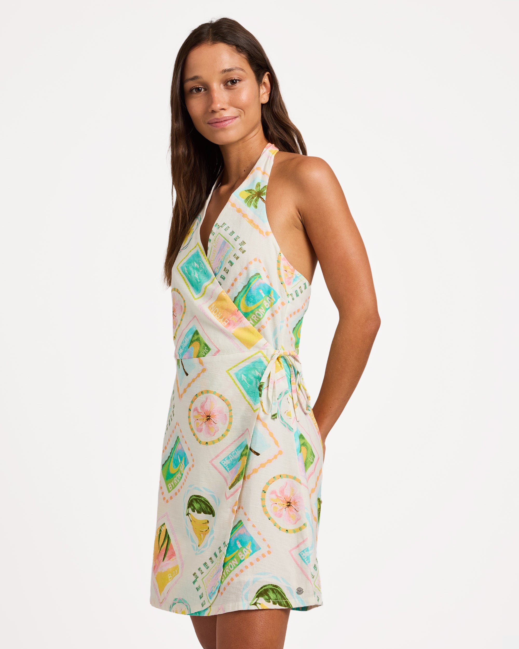 Womens Postcards Wrap Dress
