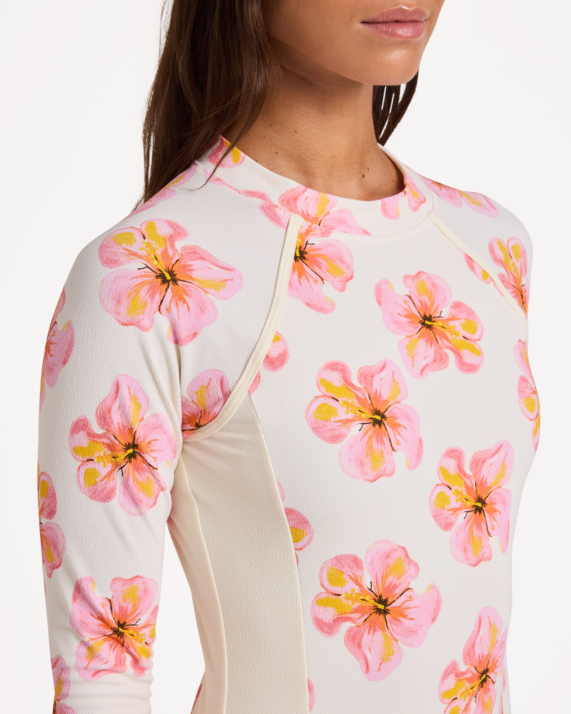 Womens Hibiscus Long Sleeve One Piece