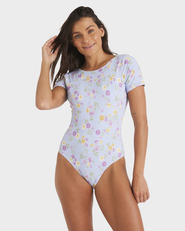 Womens Wildflower Short Sleeve One Piece Simsuit