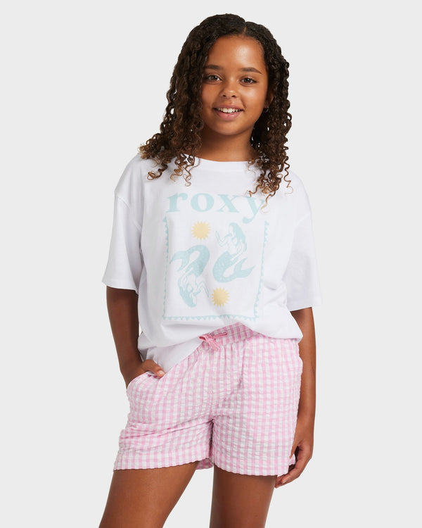 Girls 8-16 Daisy Check Lekeito Elastic Waist Shorts