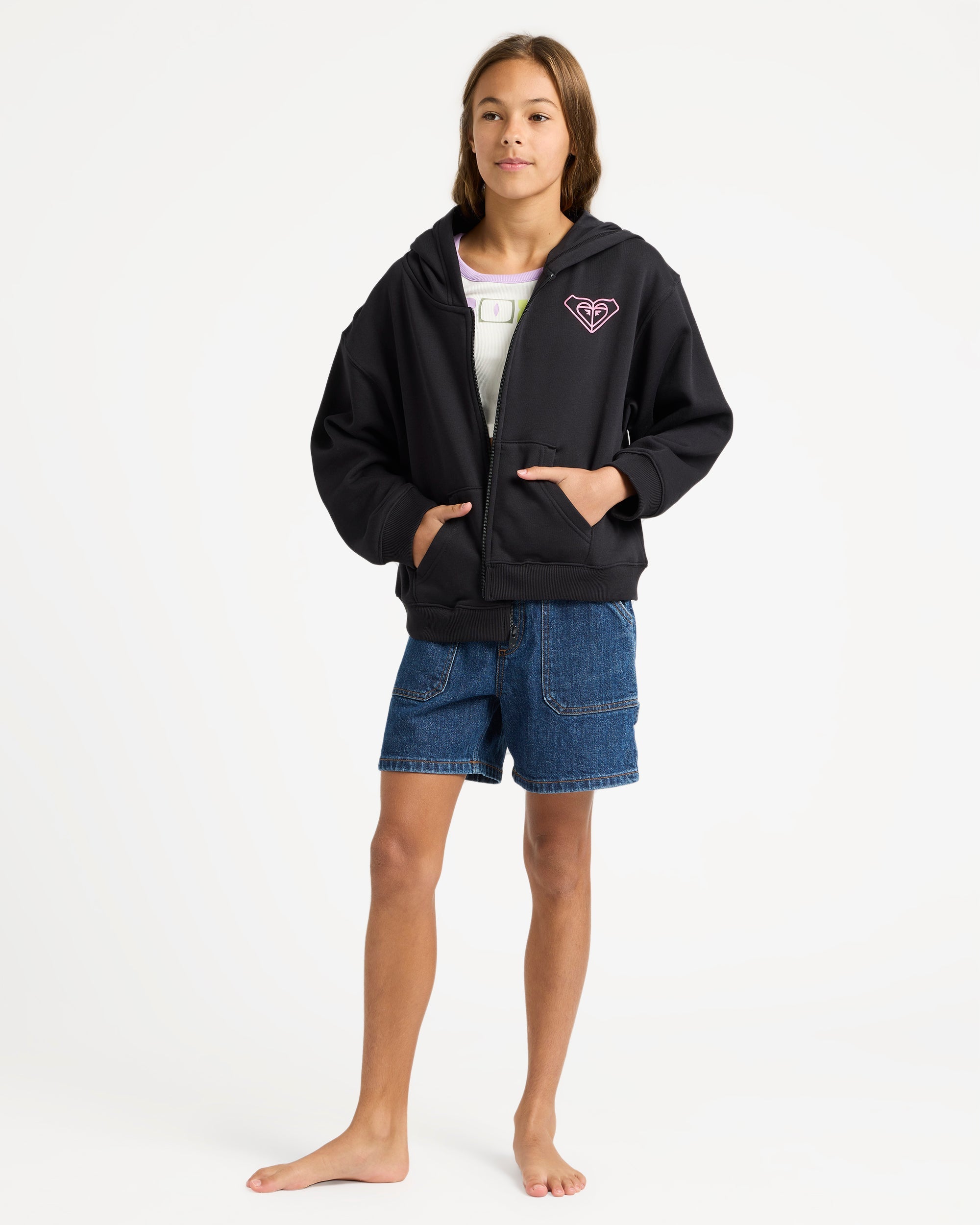 Girls 4-16 Midnight Hike Brushed Zip Up Hoodie – Anthracite – Roxy