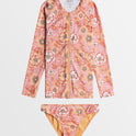 Girls 8-16 Wild Flower Long Sleeve Upf 50 Rash Vest Set