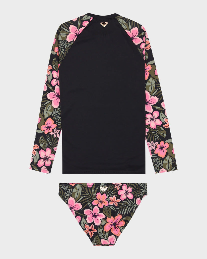 Girls 8-16 Active Floral Long Sleeve Onesie Rash Vest