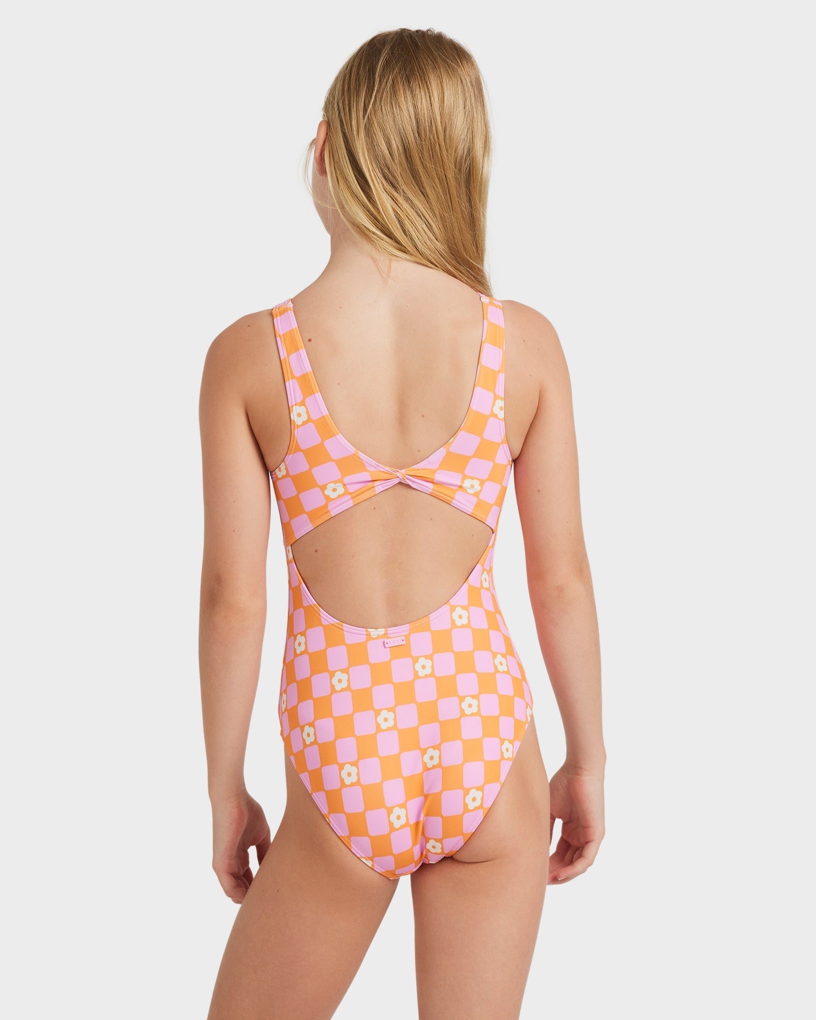 Girls 8-16 Flower Check One Piece