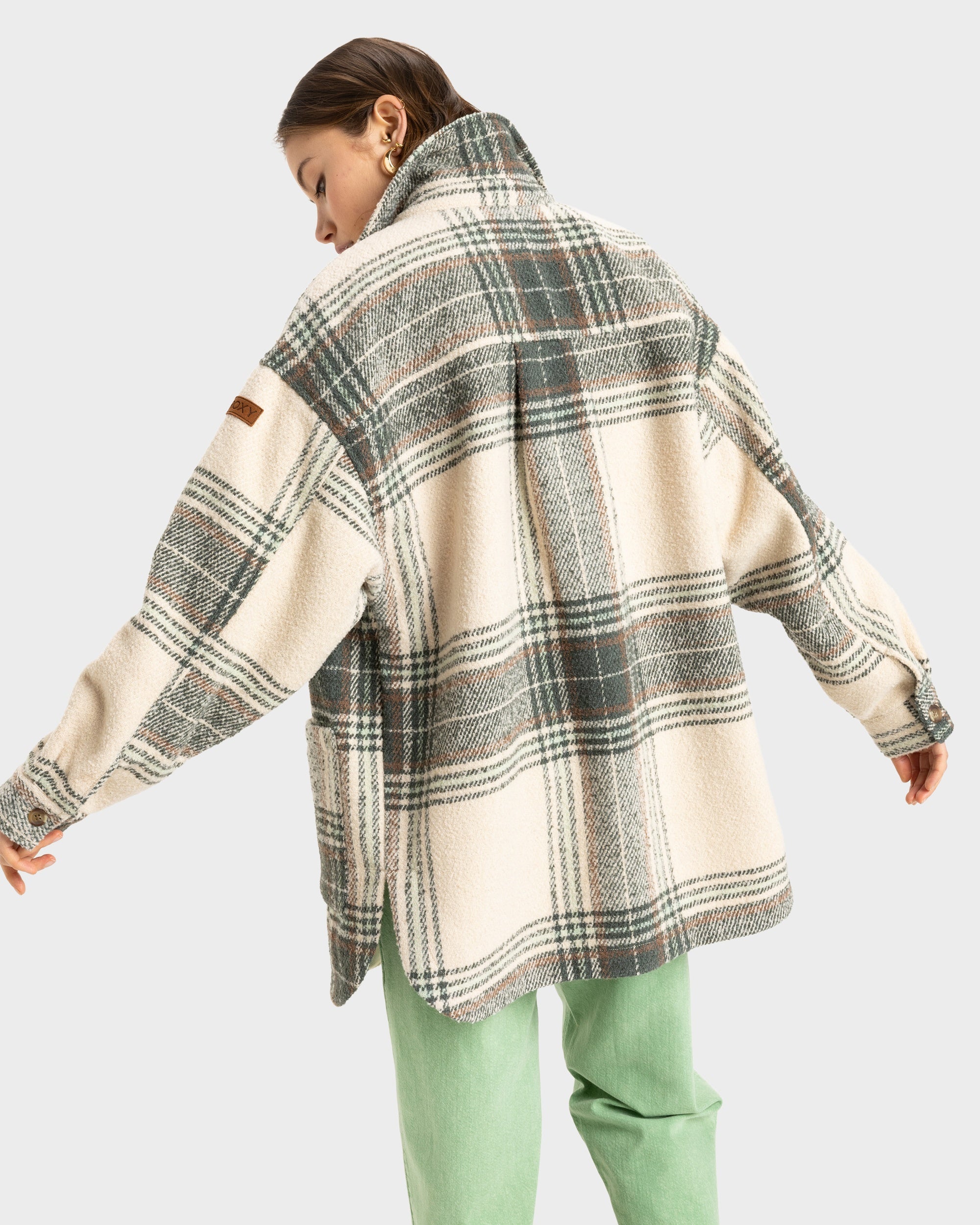 Womens Check Me Now Jackets – Agave Green Olan Plaid – Roxy New