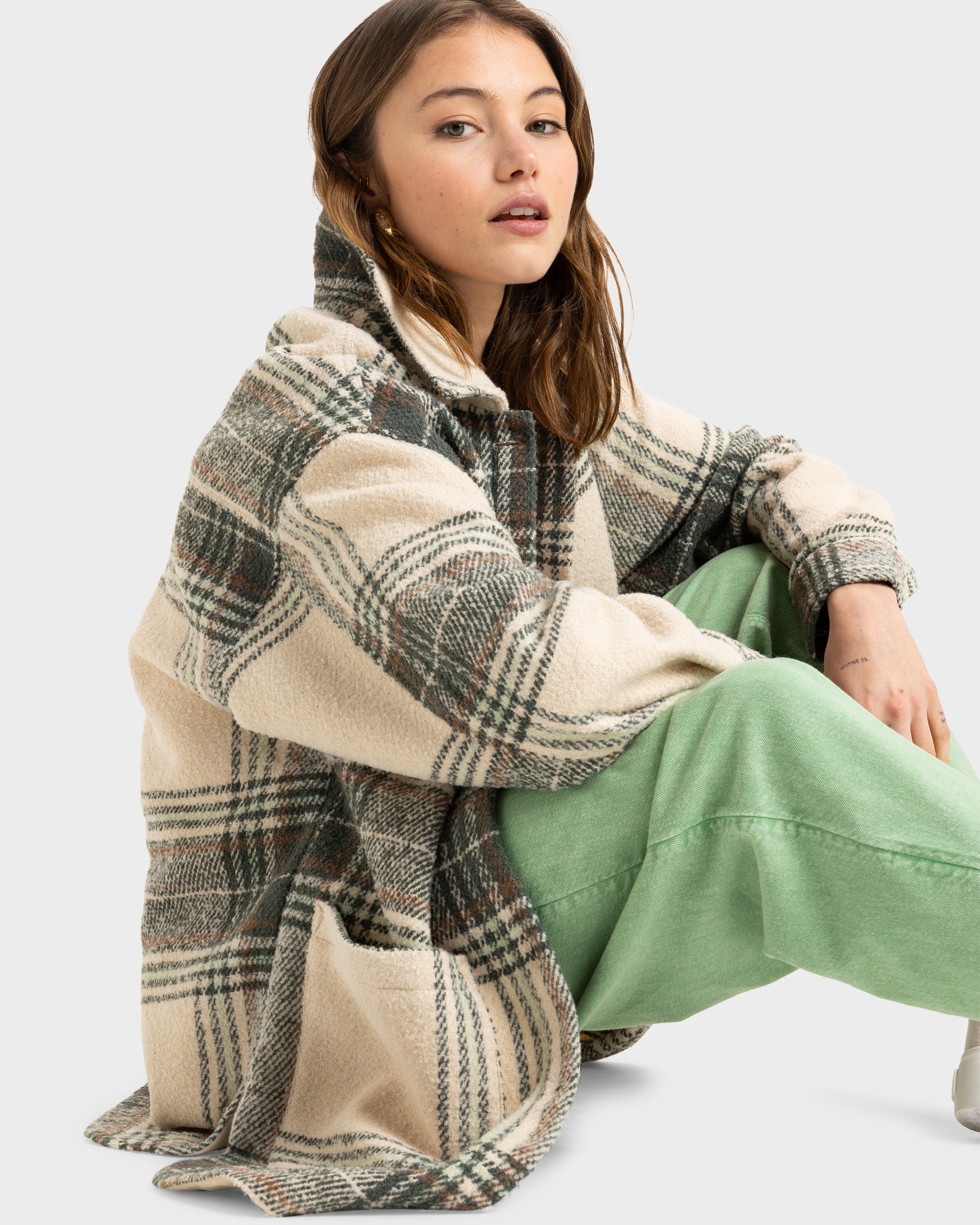 Womens Check Me Now Jackets – Agave Green Olan Plaid – Roxy New