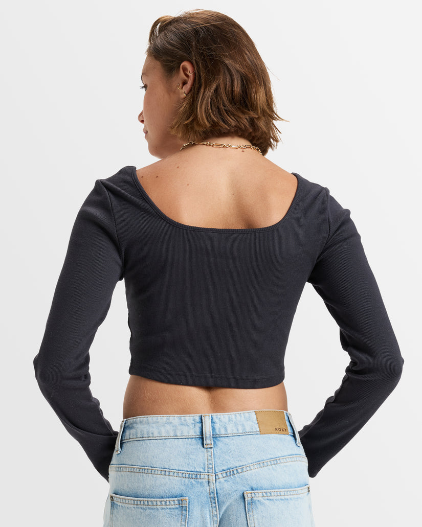 Womens Pretty Please Long Sleeve Cropped Top