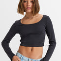 Womens Pretty Please Long Sleeve Cropped Top