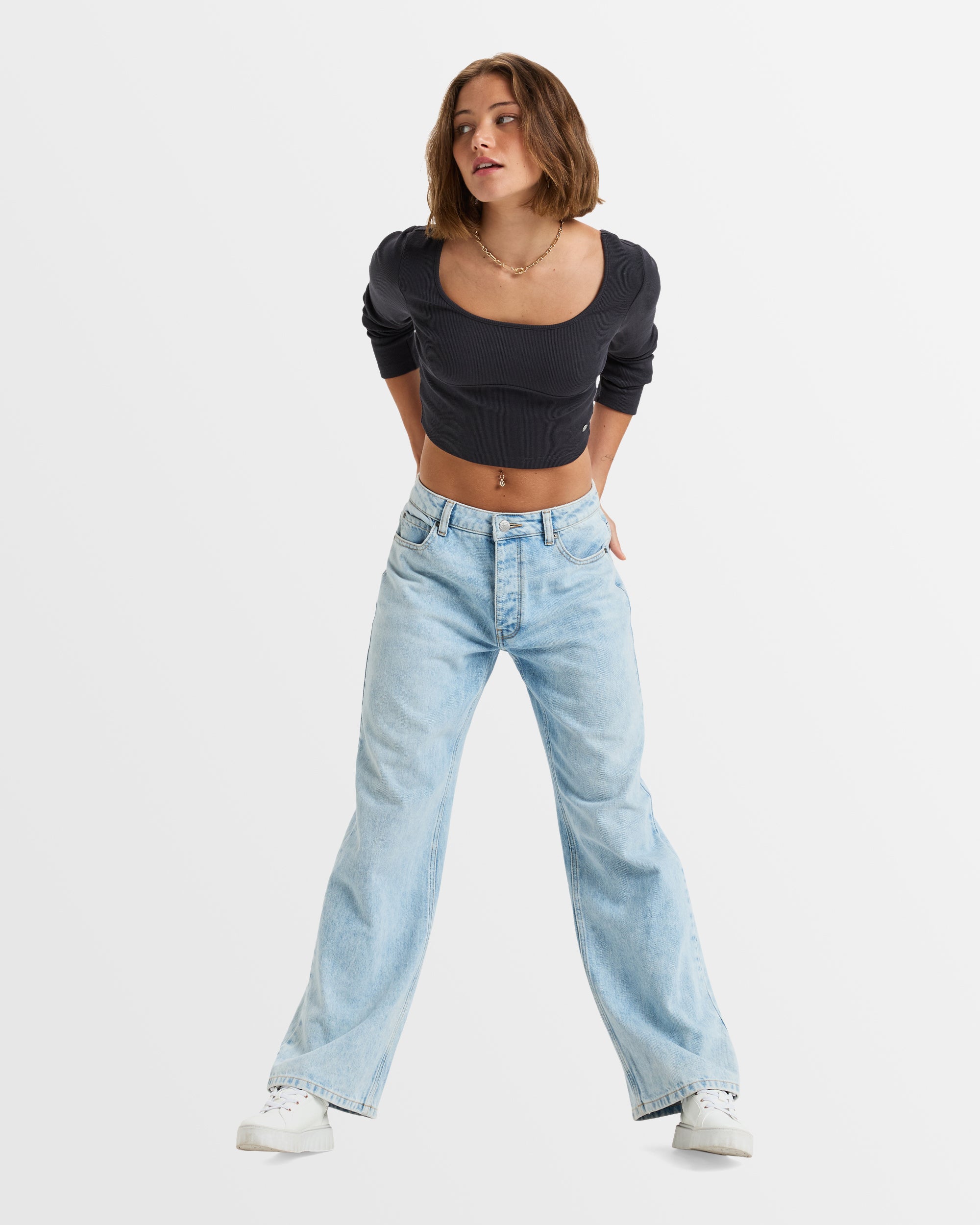 Womens Pretty Please Long Sleeve Cropped Top
