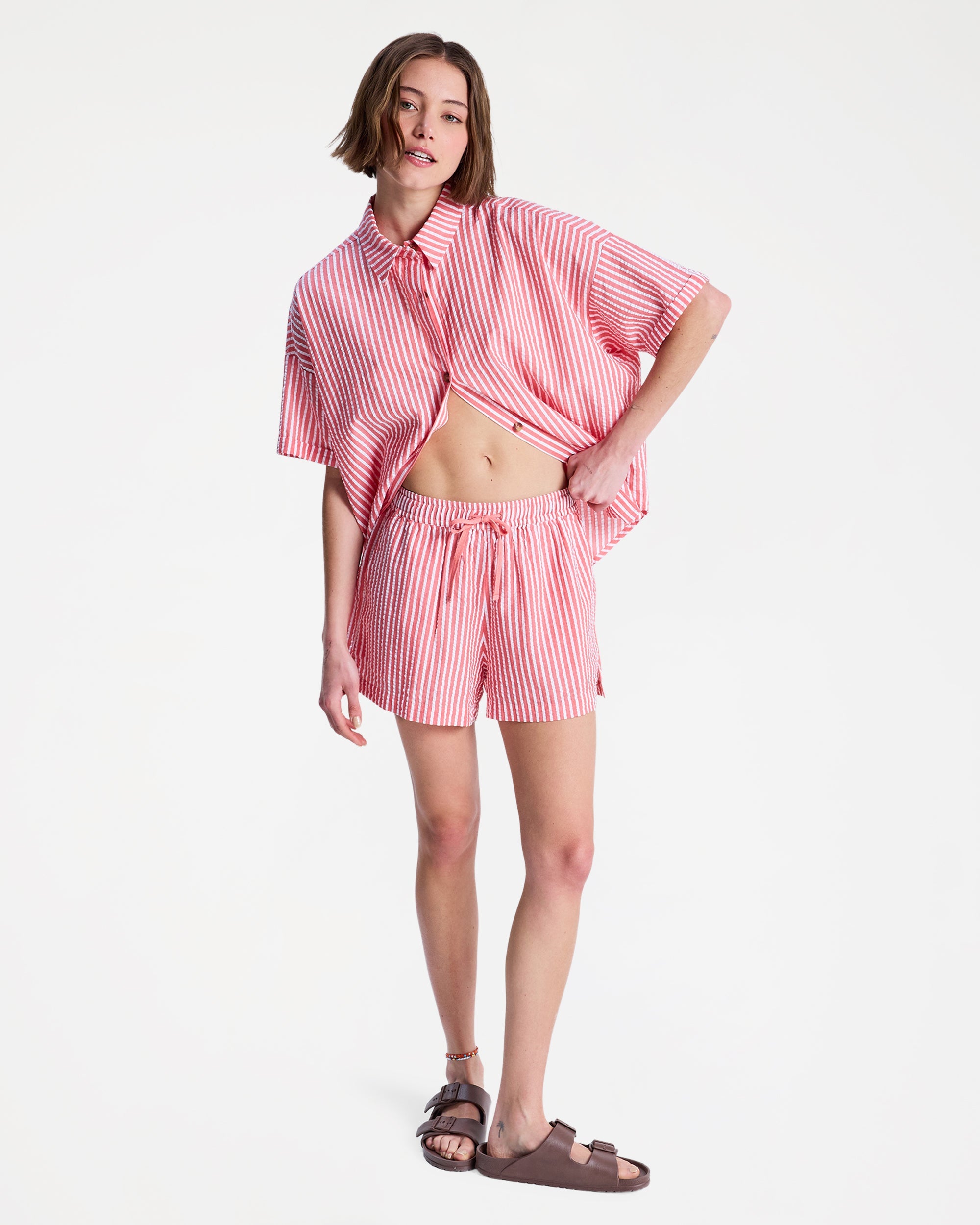 Womens Lekeito Break High Stripe Beach Shorts