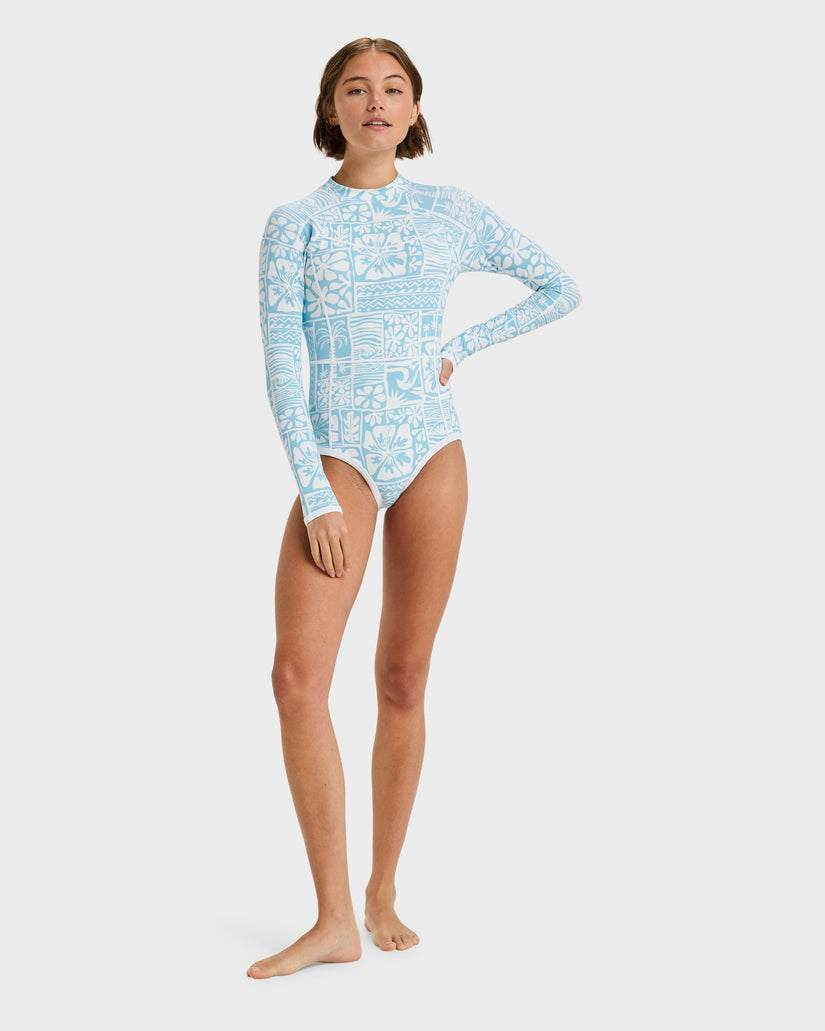 Womens Flowers Wave Long Sleeve Onesie Rash Vest