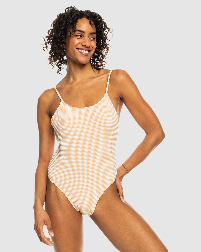 Womens Gingham High Leg One Piece Swimsuit