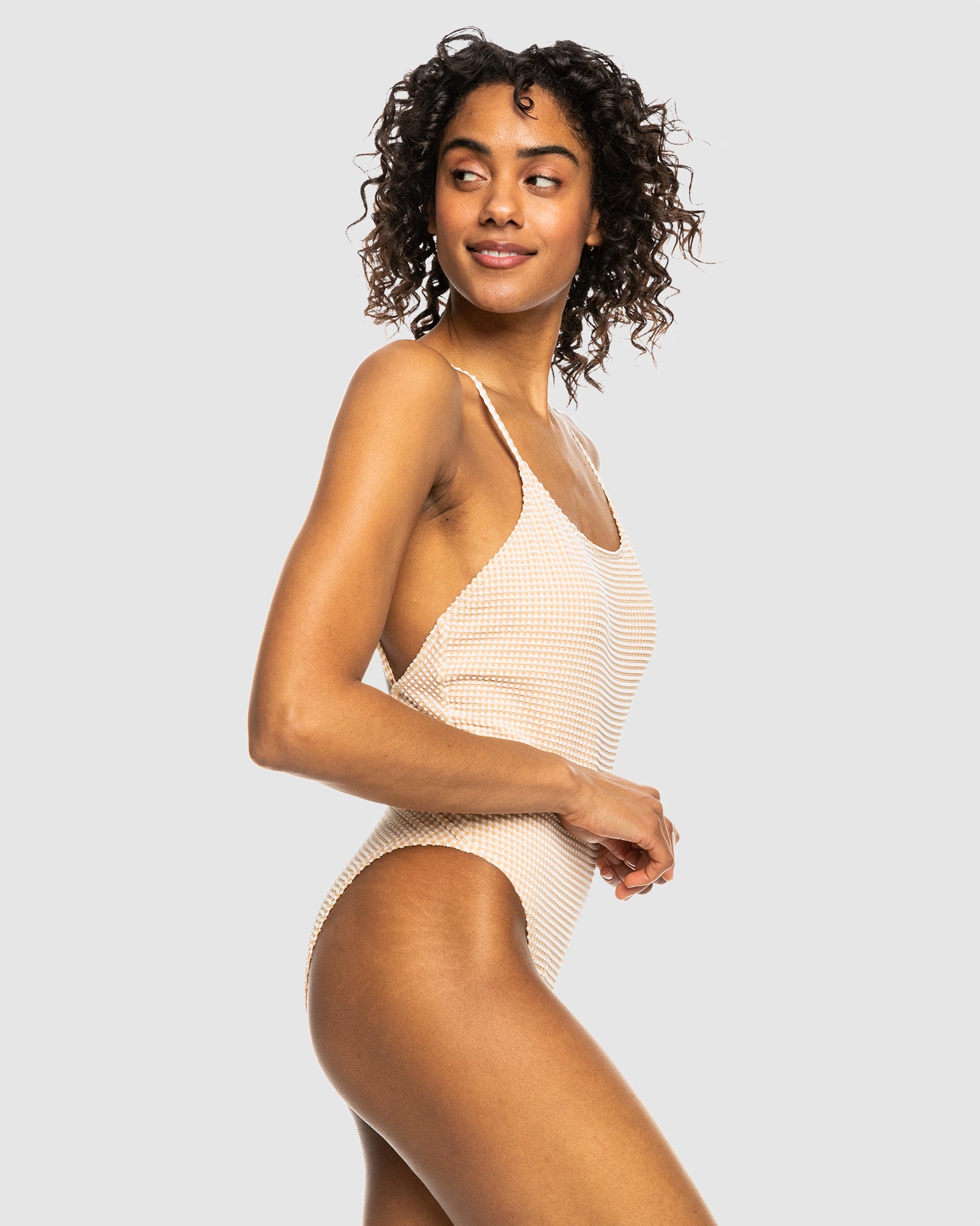 Womens Gingham High Leg One Piece Swimsuit