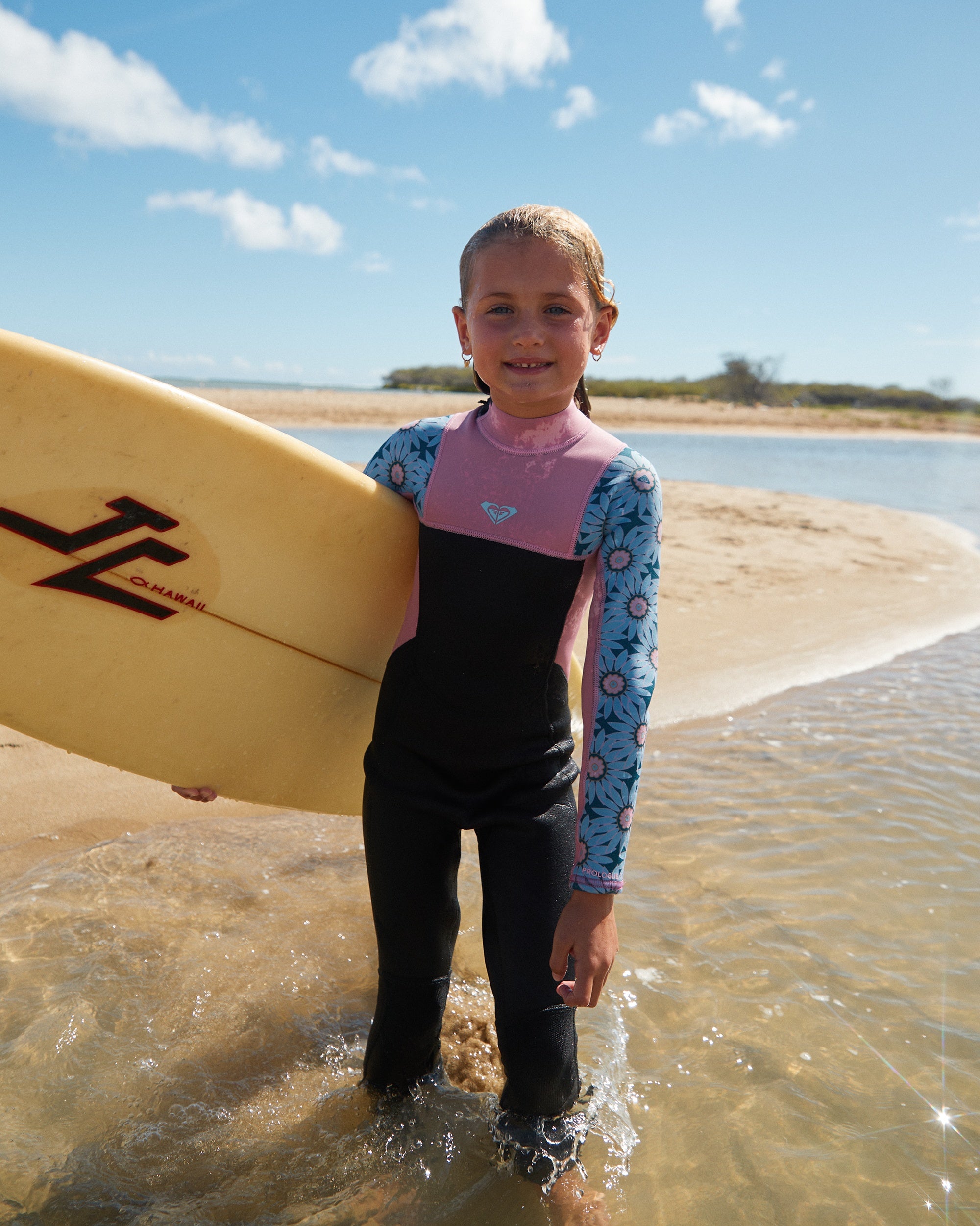 Girls 2-7 3/2mm Prologue Back Zip Wetsuit - CRYSTAL TEAL SOL FLOWER | Roxy