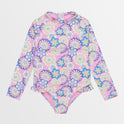 Girls 2-7 Flower Party Long Sleeve One Piece Rash Vest