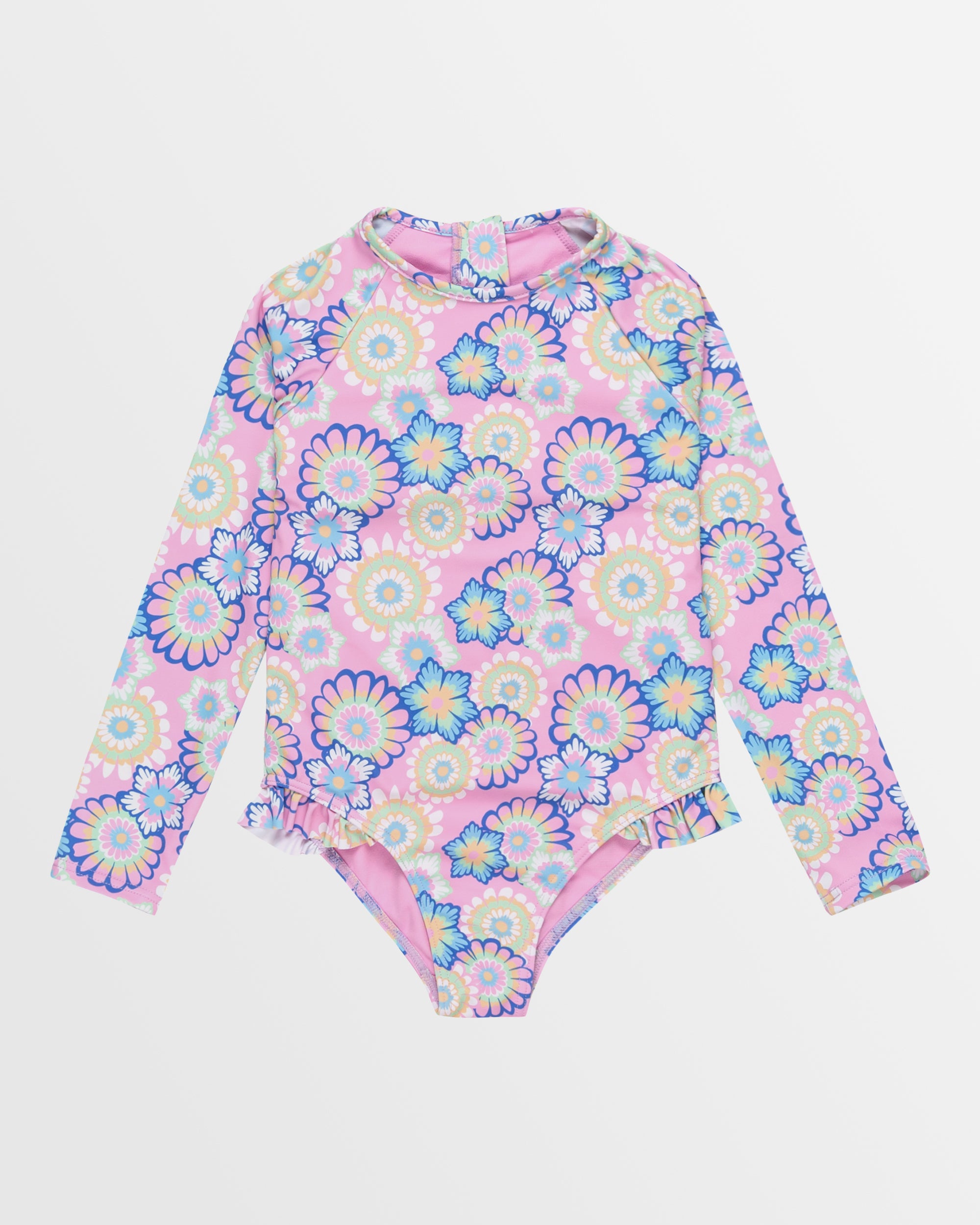Girls 2-7 Flower Party Long Sleeve One Piece Rash Vest