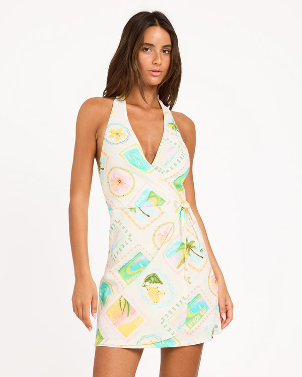 Womens Postcards Wrap Dress