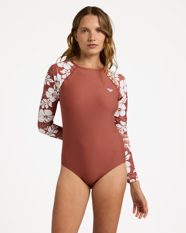 Womens Basic Mix Long Sleeve One Piece Swimsuit