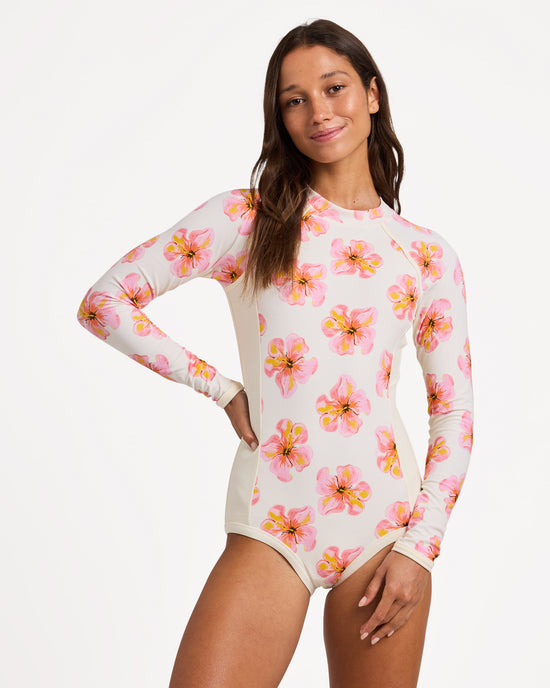 Womens Hibiscus Long Sleeve One Piece