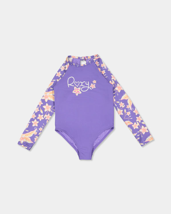Girls 2-7 Plumeria Love Long Sleeve One Piece Swimsuit